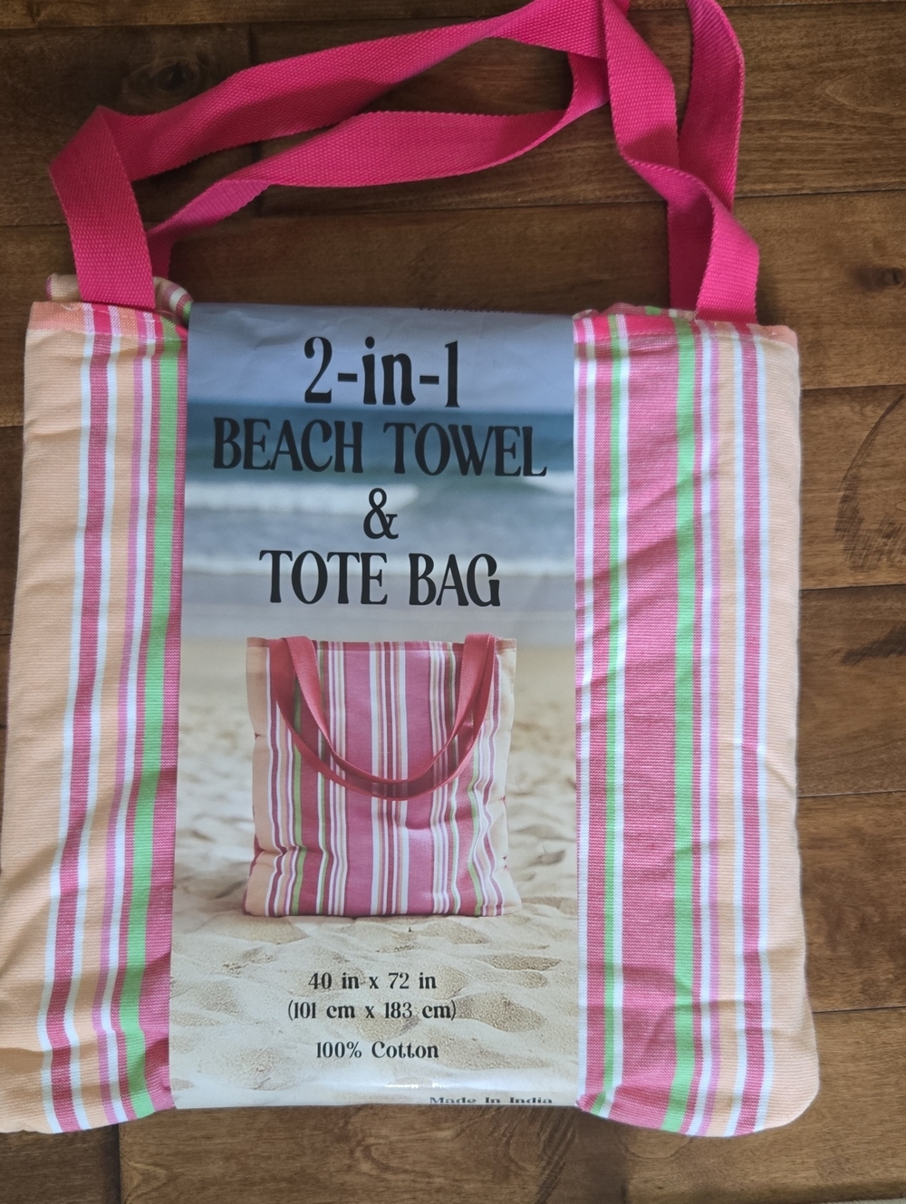 Striped Pink Cotton 2-in-1 Beach Towel & Tote